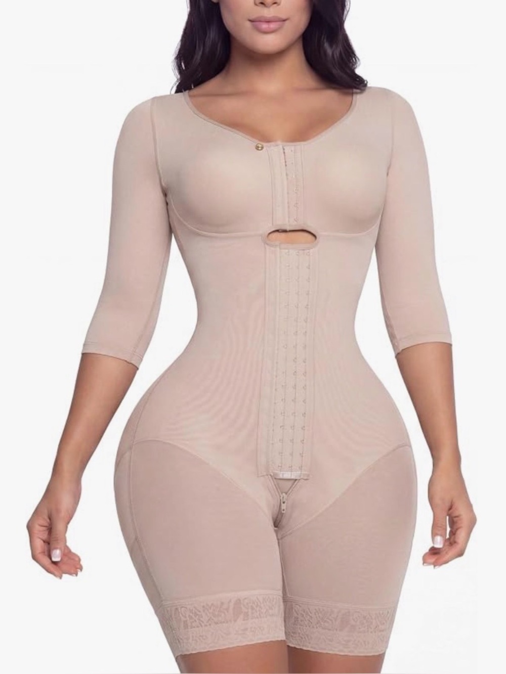 High-Waist Nude Full Body Shaper with 3/4 Sleeves
